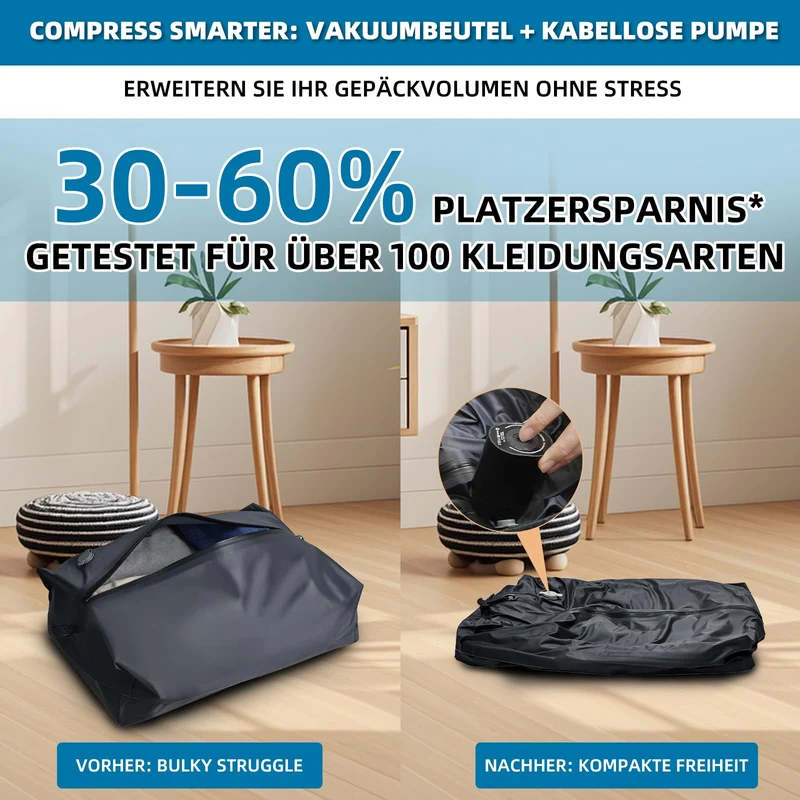 TravelGo Vakuum Laptop Backpack 46L – Handgepäck Rucksack Schwarz