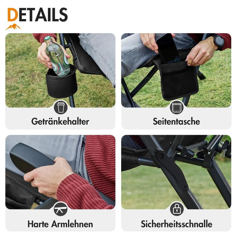 PORTAL Campingstuhl Faltbar – Rücken verstellbar, 160kg Alu