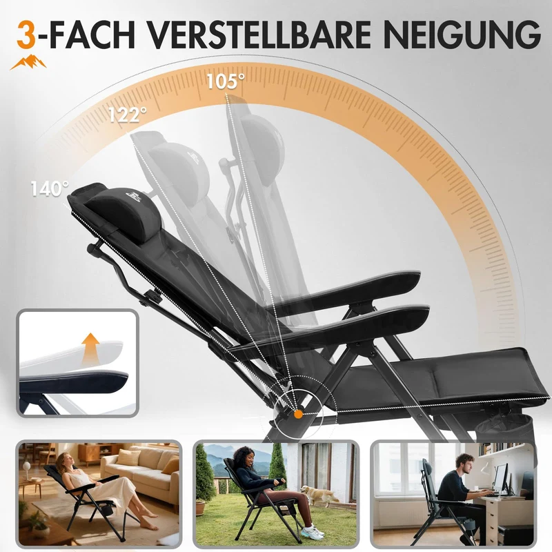 PORTAL Campingstuhl Faltbar – Rücken verstellbar, 160kg Alu