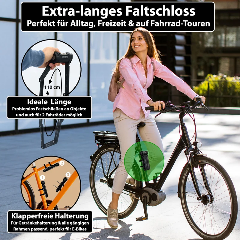 KOHLBURG Fahrrad Faltschloss - 110cm Zahlen bolzenschneidersicher