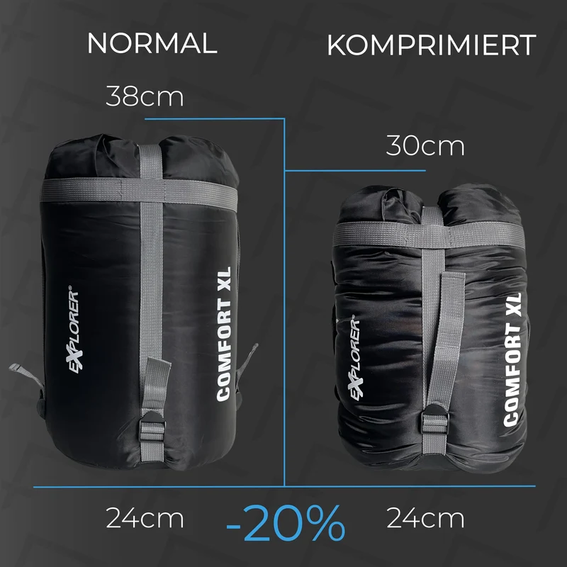 EXPLORER® Comfort XL Mumienschlafsack Winter -23°C Schwarz