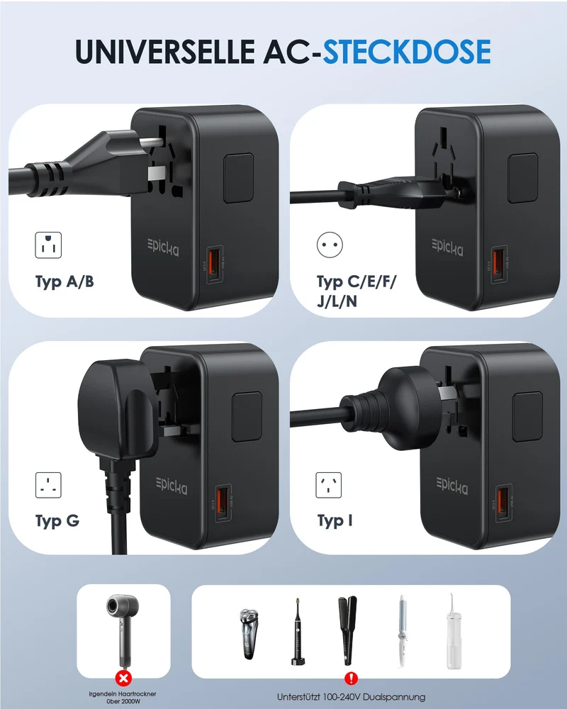EPICKA TA-105 Max Universal Reiseadapter - GaN 75W Schnelllader