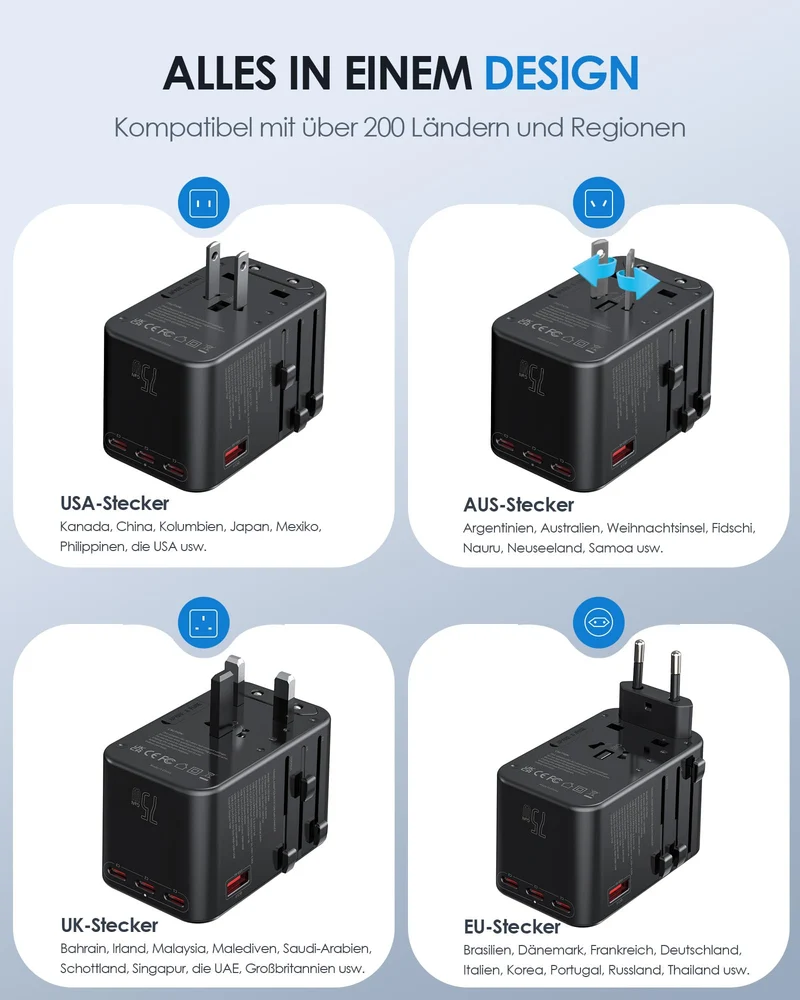 EPICKA TA-105 Max Universal Reiseadapter - GaN 75W Schnelllader