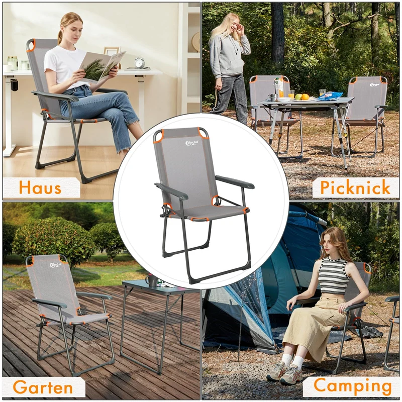 Portal Camping Klappstuhl faltbar 150kg Orange Grau
