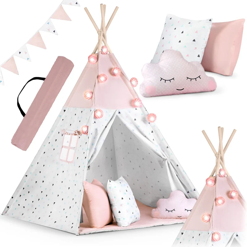 NUKIDO Kindertipi Montessori Spielzelt Baumwolle – Rosa