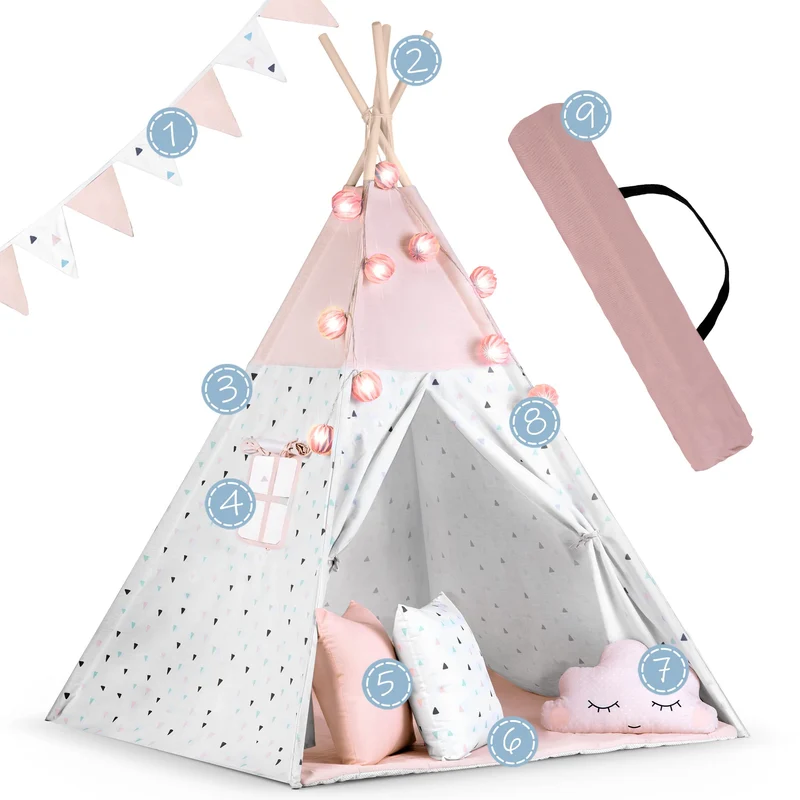 NUKIDO Kindertipi Montessori Spielzelt Baumwolle – Rosa