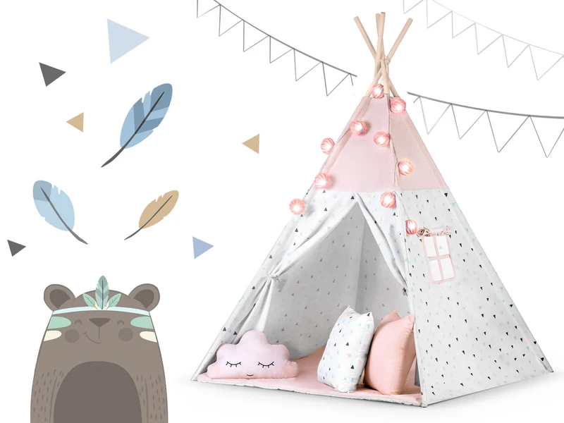 NUKIDO Kindertipi Montessori Spielzelt Baumwolle – Rosa