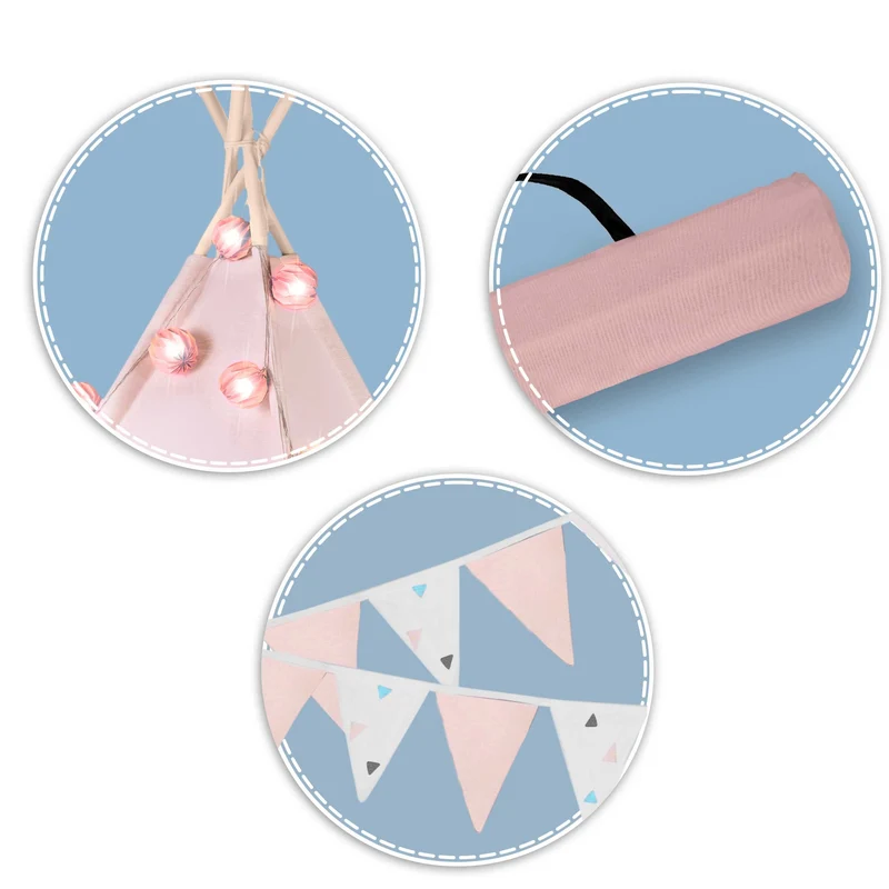 NUKIDO Kindertipi Montessori Spielzelt Baumwolle – Rosa
