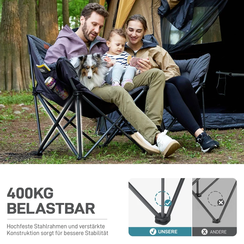 EVER ADVANCED Faltbares Campingsofa 2-Sitzer Gepolstert - Schwarz