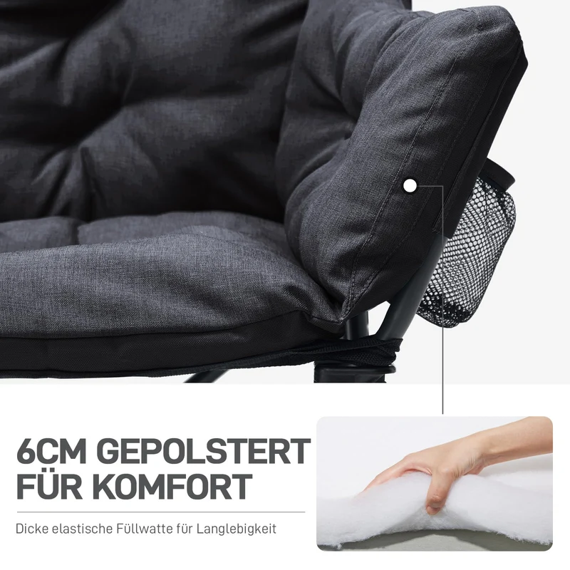 EVER ADVANCED Faltbares Campingsofa 2-Sitzer Gepolstert - Schwarz