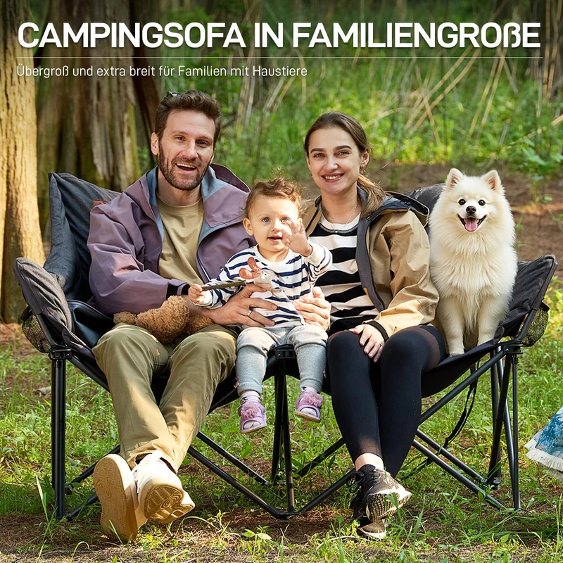 EVER ADVANCED Faltbares Campingsofa 2-Sitzer Gepolstert - Schwarz
