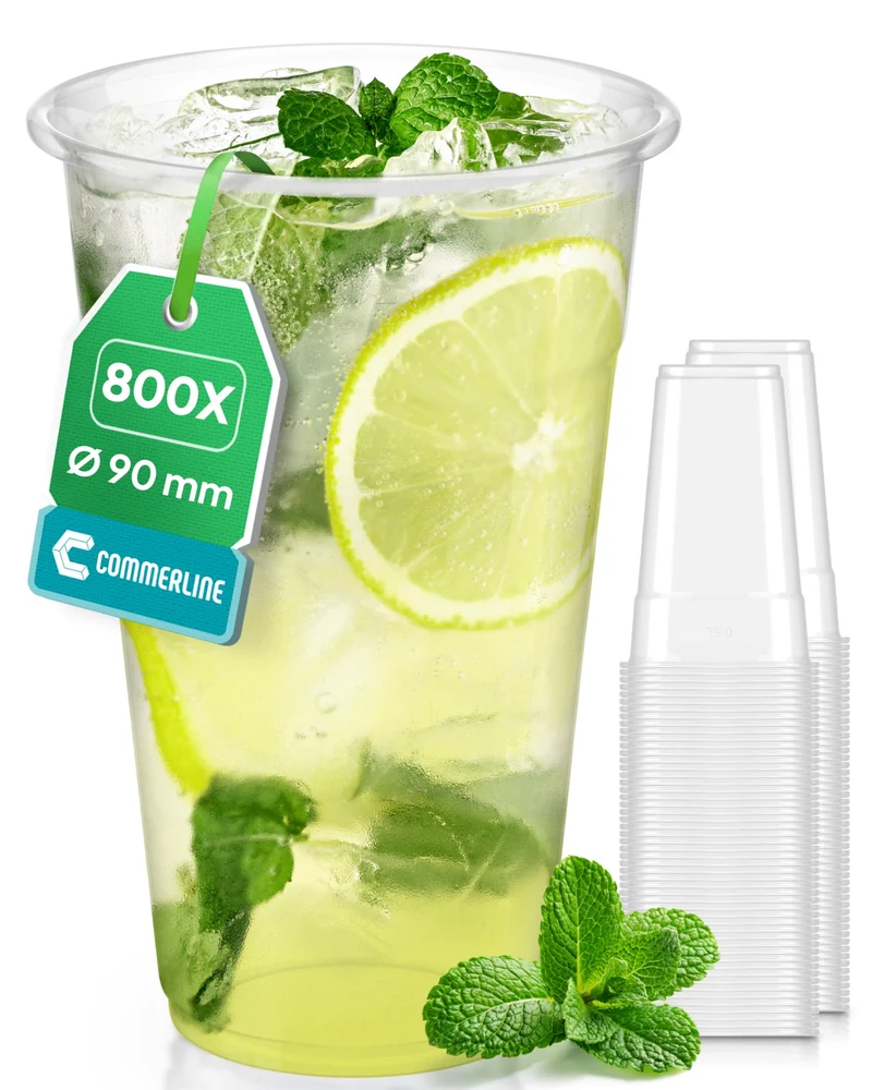 Commerline Plastikbecher Trinkbecher 0.5L – 800 Stk. Transparent