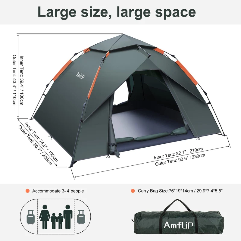 Amflip Pop Up Kuppelzelt Campingzelt - 2 Mann 4 Jahreszeiten