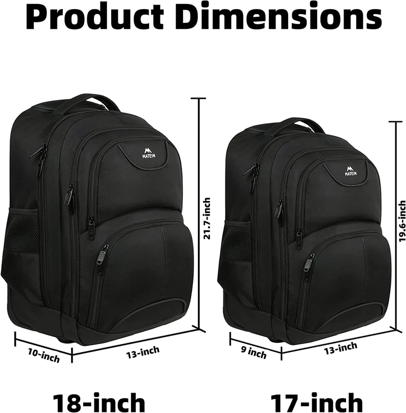 MATEIN Rollen-Rucksack 18 Zoll Laptopfach – Schwarz