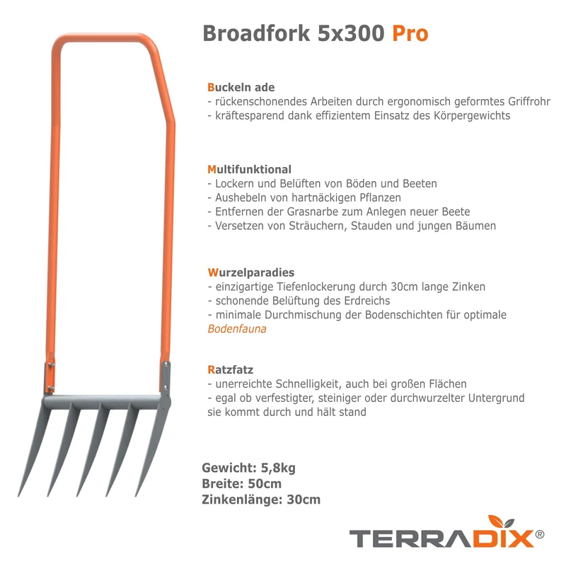 TERRADIX Broadfork 5x300 – Original Tiefenlockerer 50cm