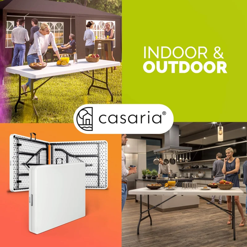 Casaria Klappbarer Gartentisch Kunststoff Wetterfest 183x76cm Weiss