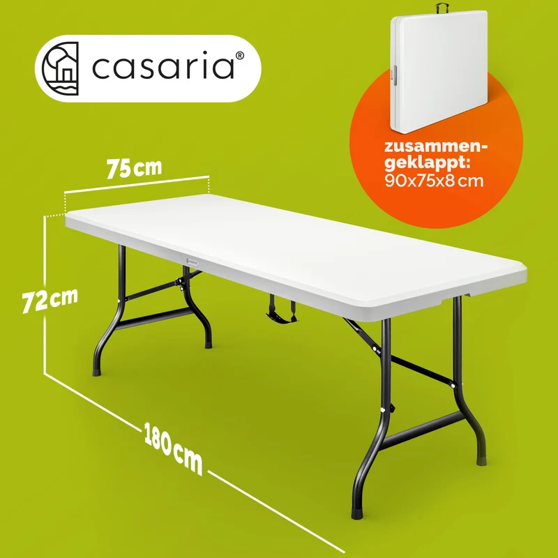 Casaria Klappbarer Gartentisch Kunststoff Wetterfest 183x76cm Weiss