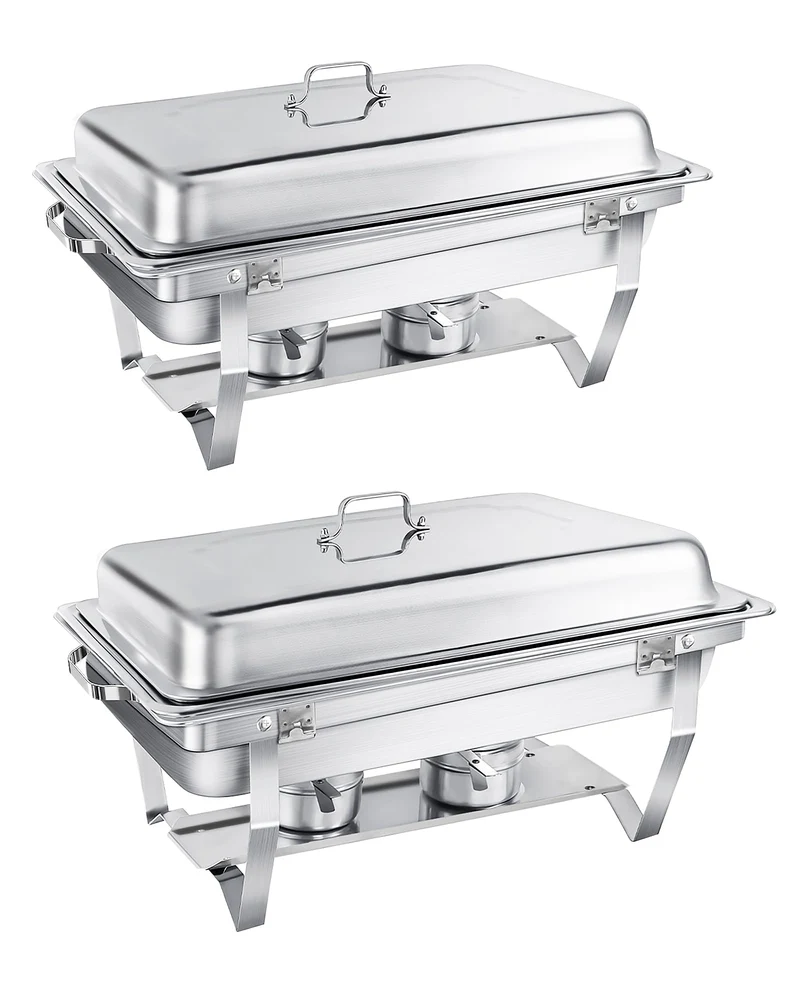 WENMILY Chafing Dish Set Warmhaltebehälter – 2x Quadrat Silber 9L