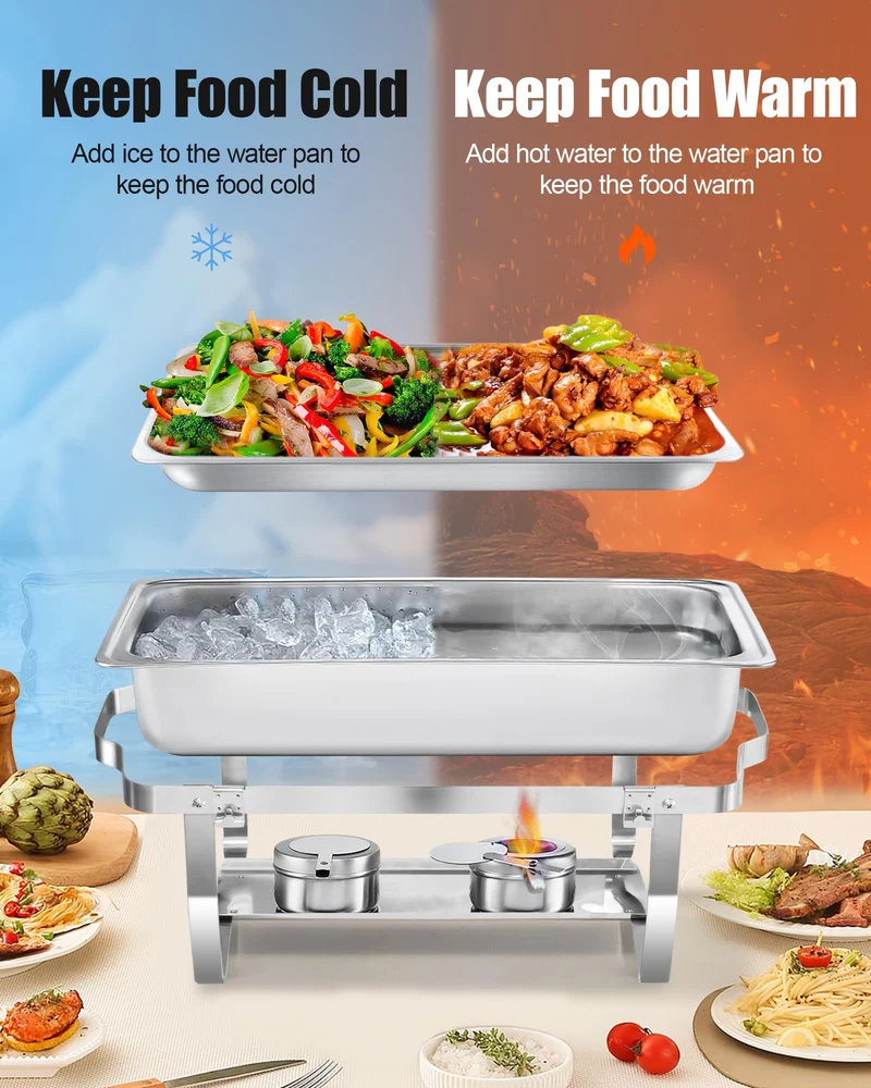 WENMILY Chafing Dish Set Warmhaltebehälter – 2x Quadrat Silber 9L