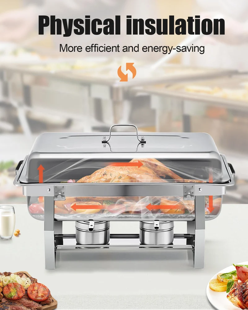 WENMILY Chafing Dish Set Warmhaltebehälter – 2x Quadrat Silber 9L