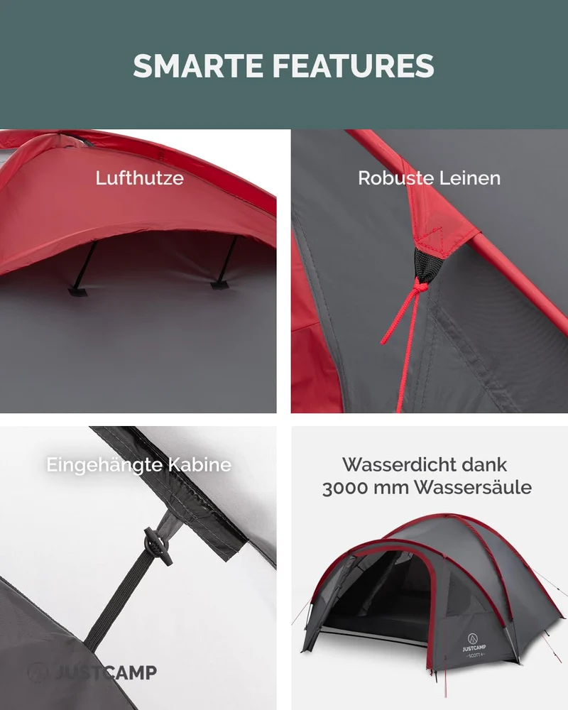 Justcamp Scott Campingzelt - Kuppelzelt 4 Personen Wasserdicht
