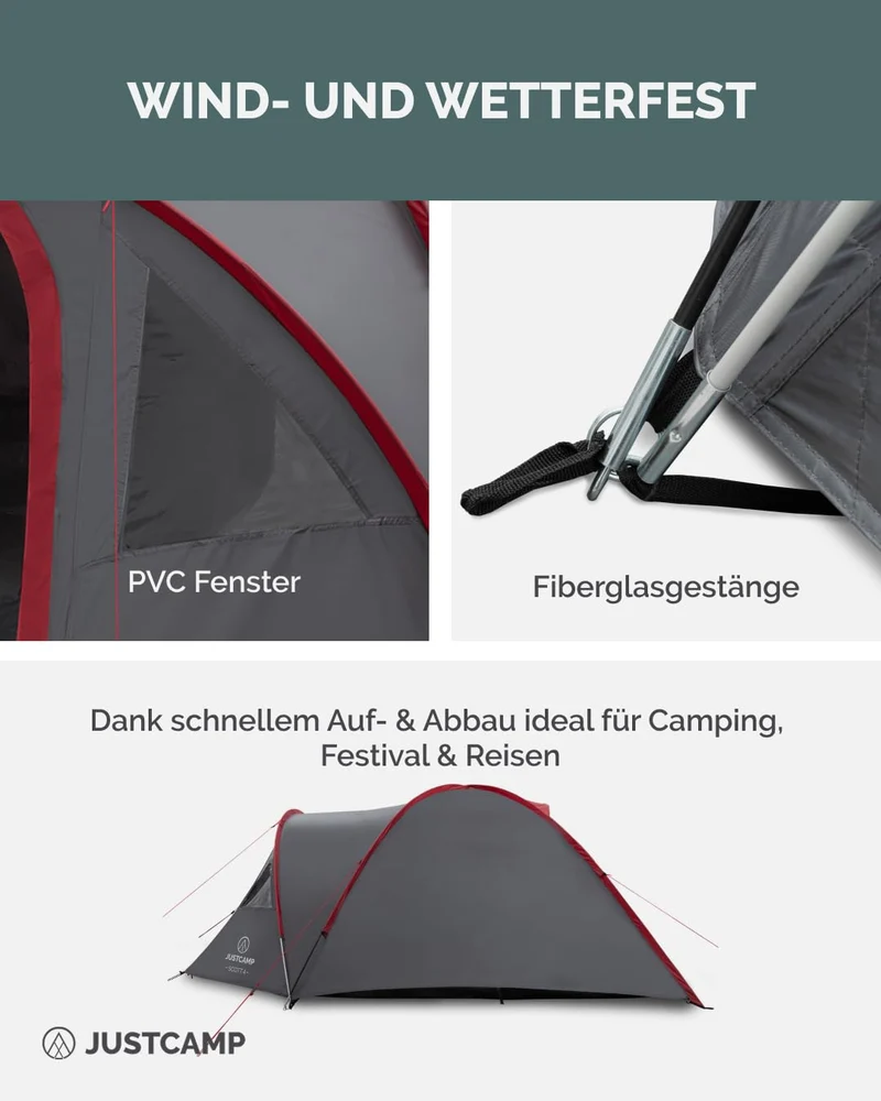 Justcamp Scott Campingzelt - Kuppelzelt 4 Personen Wasserdicht