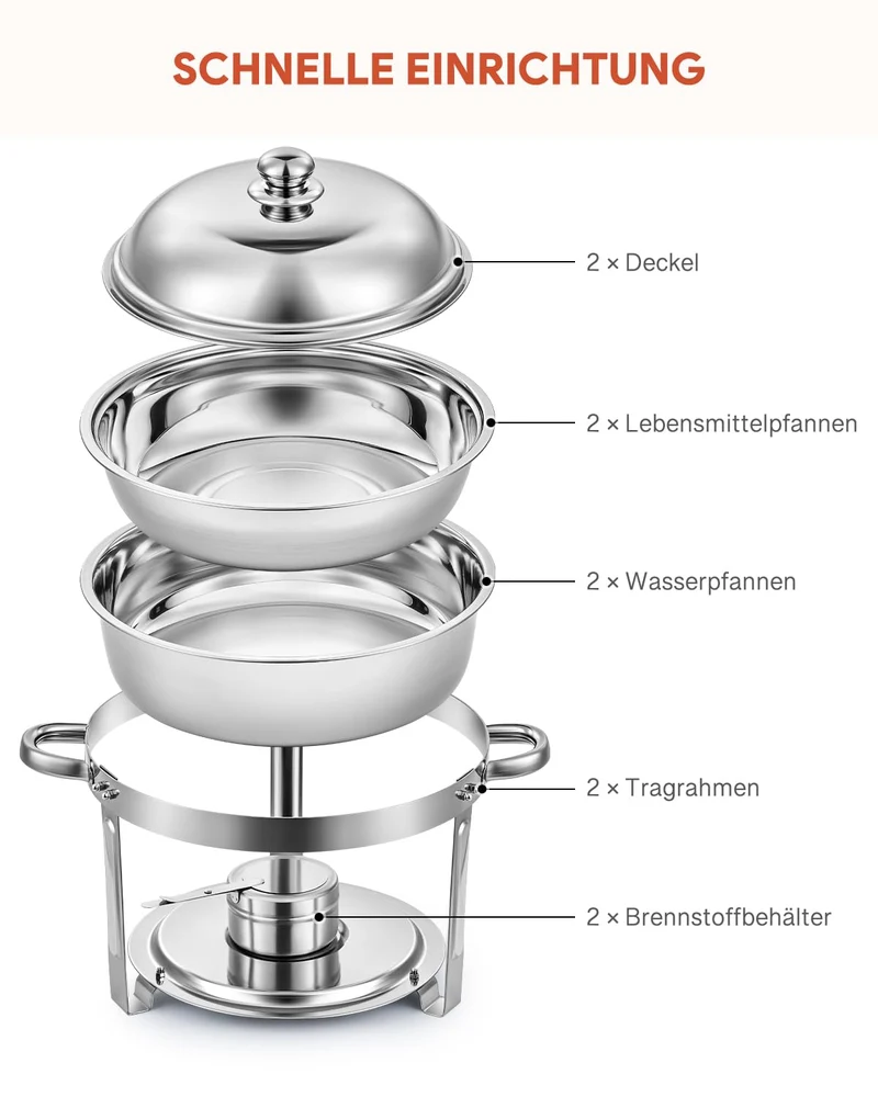 Wilprep Chafing Dish Set Speisenwärmer - 2er Set Rund 5L