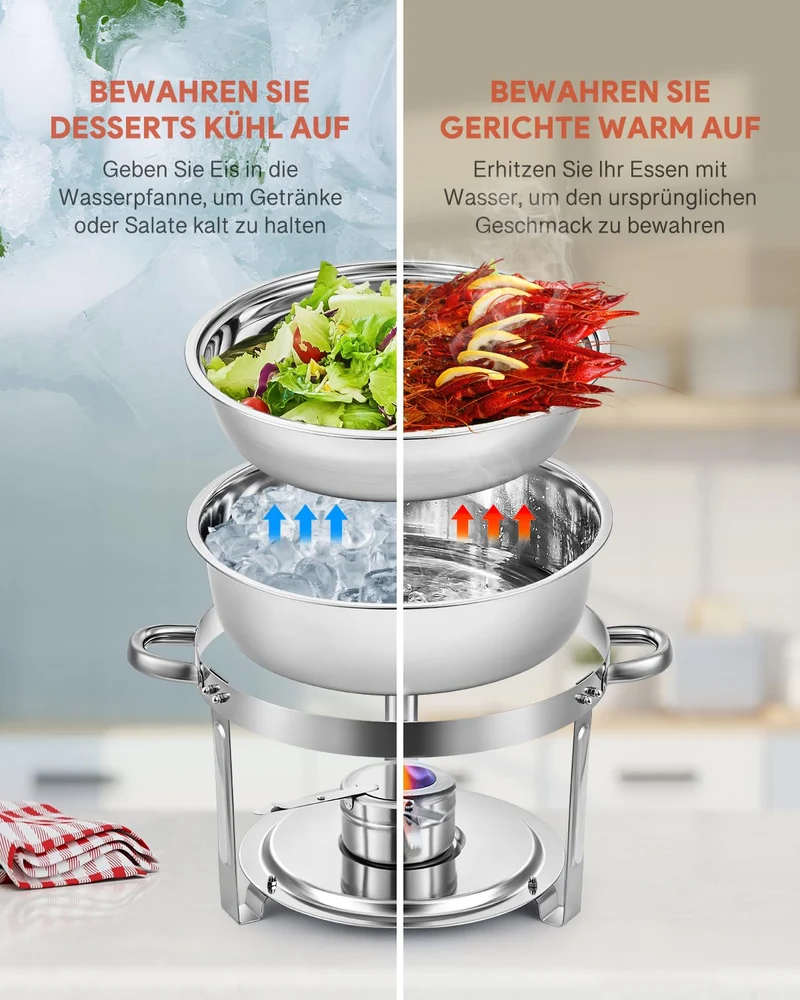 Wilprep Chafing Dish Set Speisenwärmer - 2er Set Rund 5L