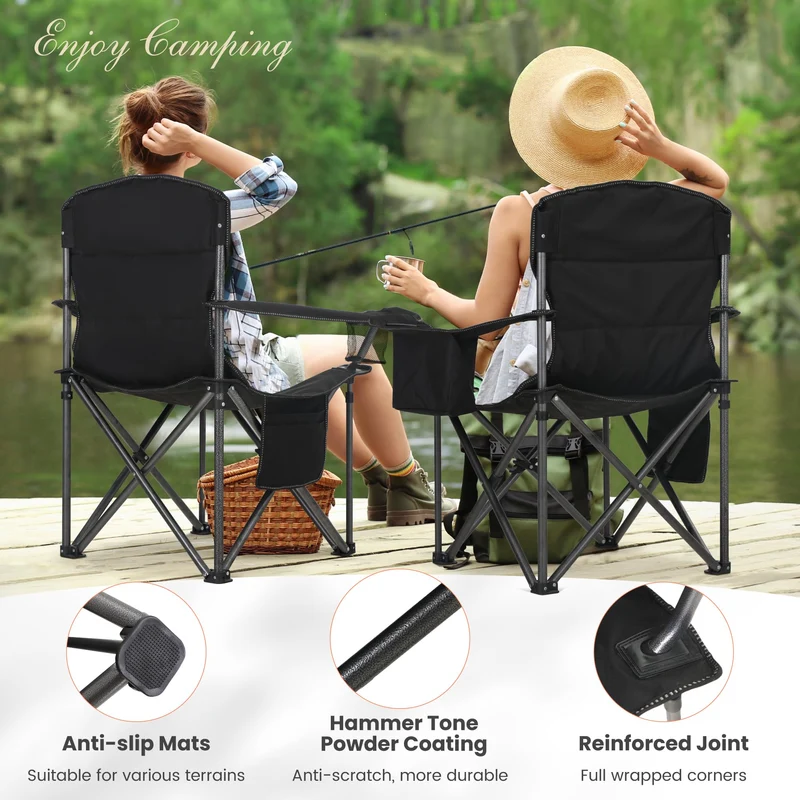HIGH POINT SPORTS Campingstuhl XXL Faltbar Gepolstert – Schwarz 200kg