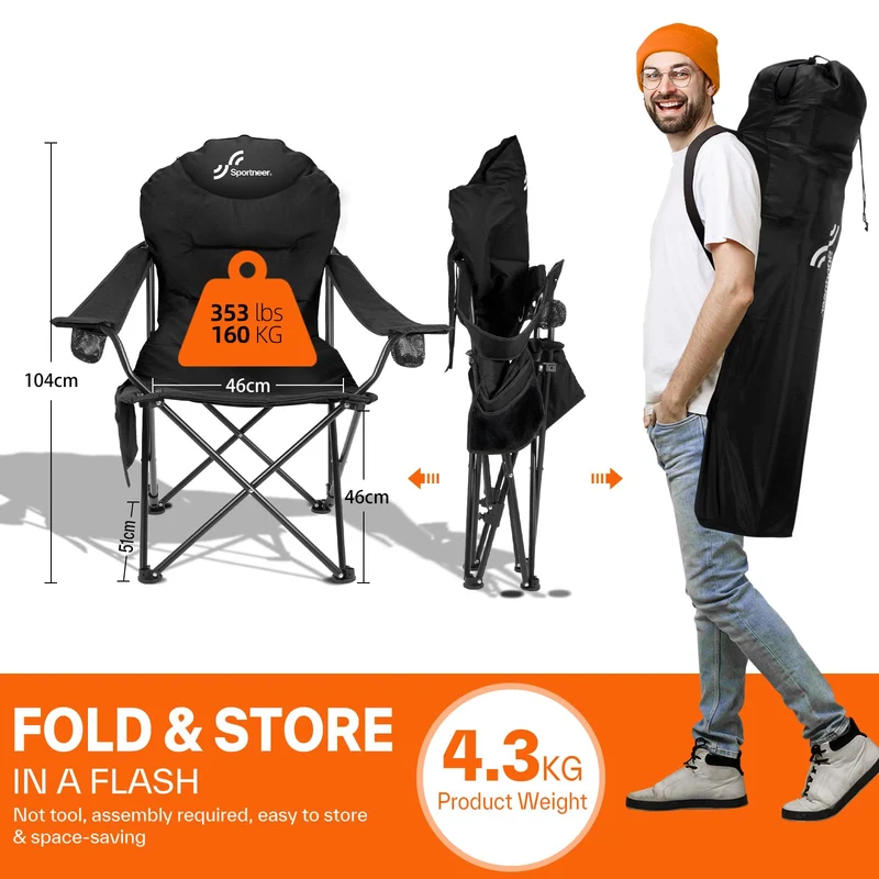 Sportneer Campingstuhl Faltbar Klappstuhl - Schwarz 2er-Pack