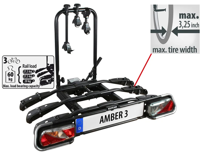 EUFAB AMBER 3 Fahrradträger - E-Bike Anhängerkupplung Schwarz