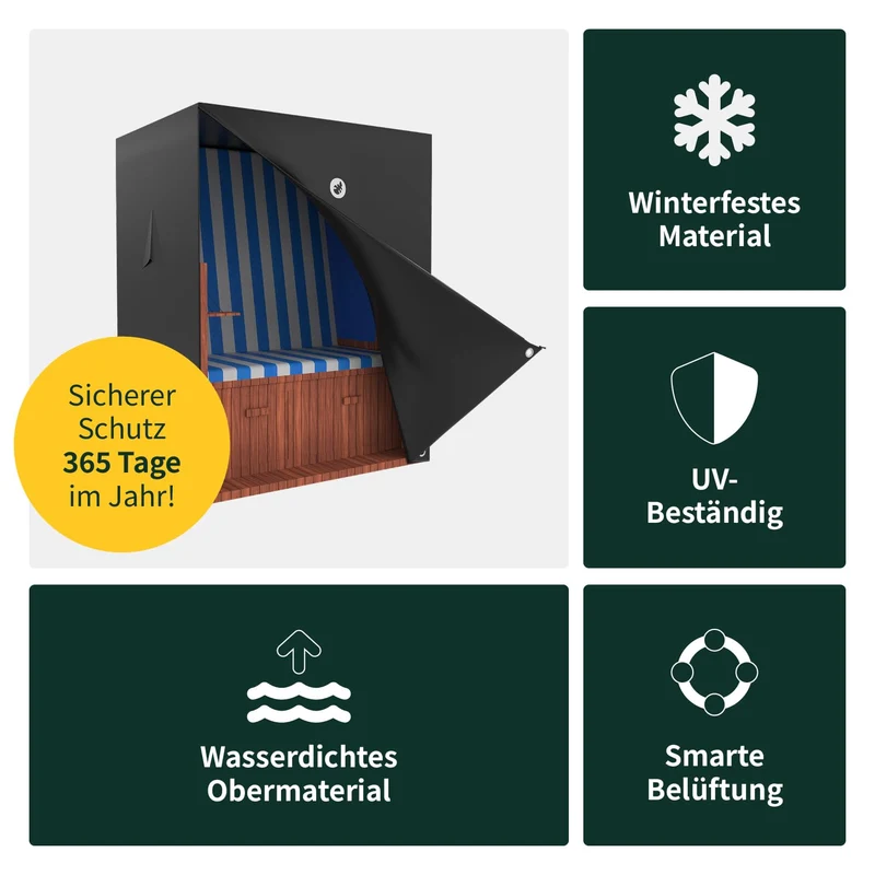 VERDOBA Strandkorb Schutzhülle Premium Winterfest – 100x135x160 cm