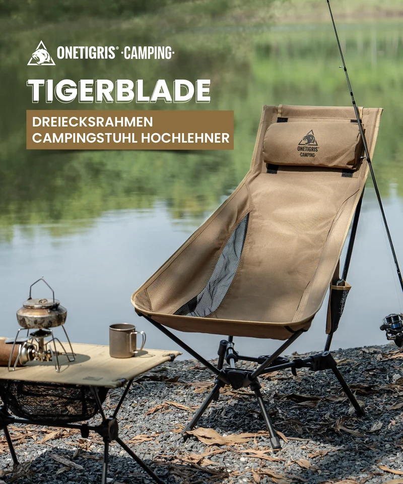 OneTigris TIGERBLADE Campingstuhl Hochlehner faltbar - Kojote Braun