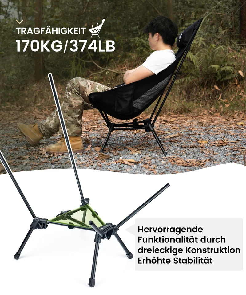 OneTigris TIGERBLADE Hochlehner Campingstuhl Ultraleicht - Schwarz