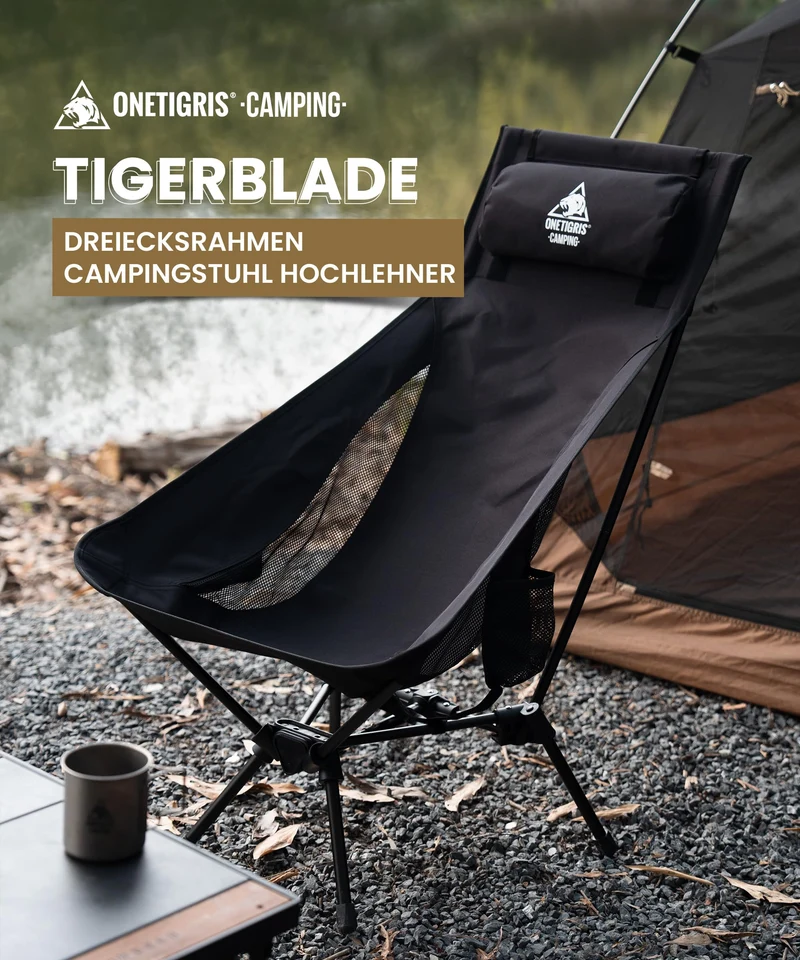 OneTigris TIGERBLADE Hochlehner Campingstuhl Ultraleicht - Schwarz
