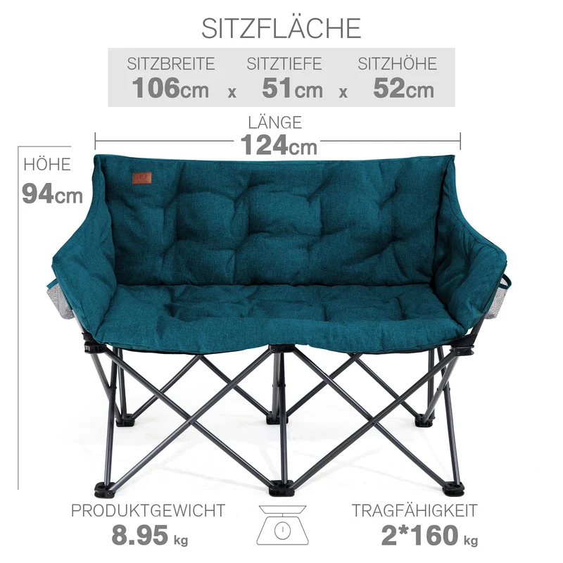 EVER ADVANCED Campingsofa Faltbar 2-Sitzer XXL - Grün