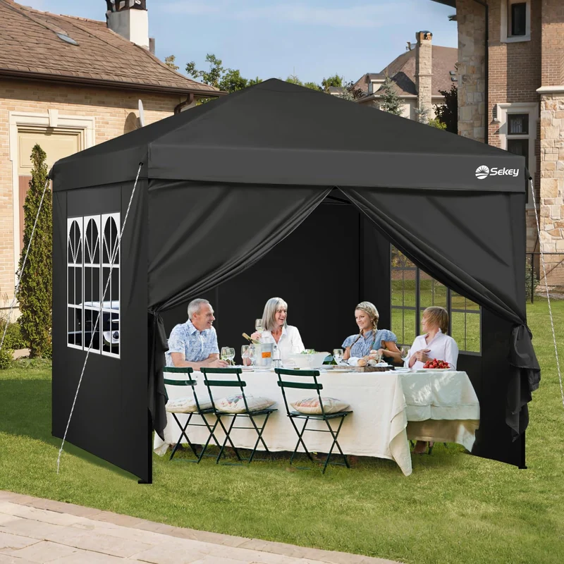 Sekey Premium Pop Up Pavillon 3x3 m mit Seitenwänden – Schwarz