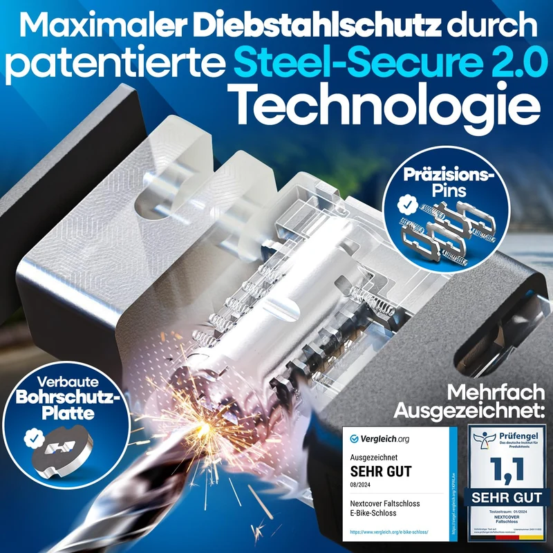 NEXTCOVER FoldOne Fahrrad Sicherheits-Faltschloss SteelSecure – 120cm