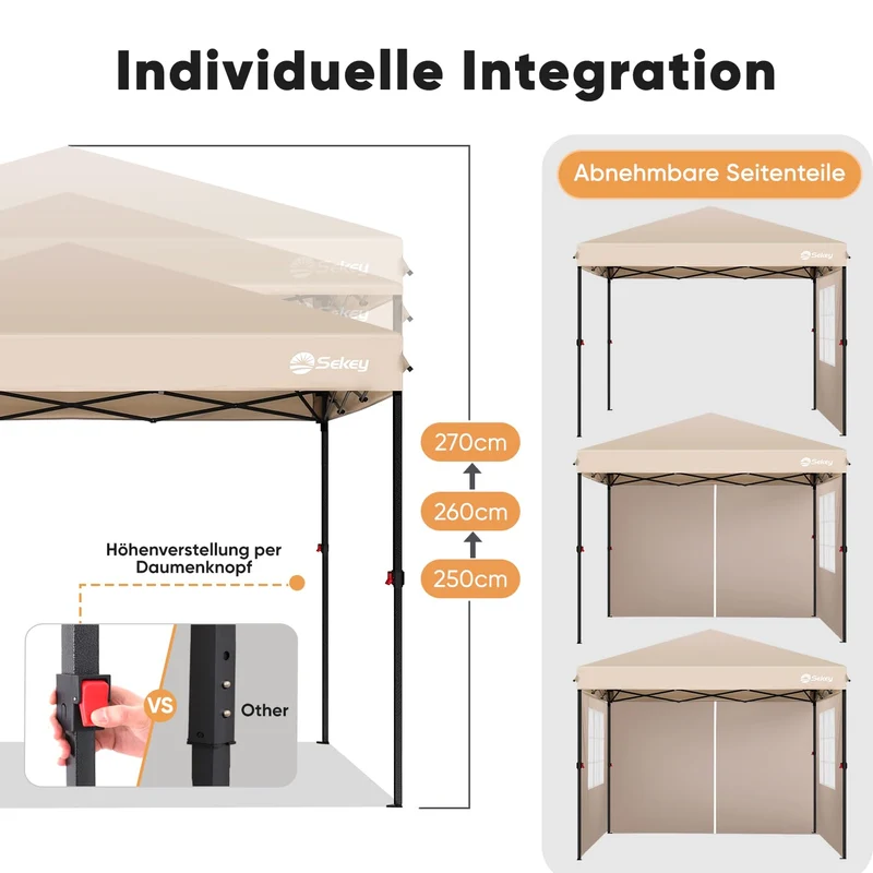 Sekey Pop Up Pavillon 3x3 m mit Seitenwänden - Khaki