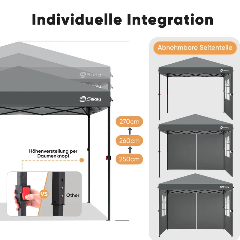 Sekey Premium Pop Up Pavillon 3x3 Faltpavillon - Grau
