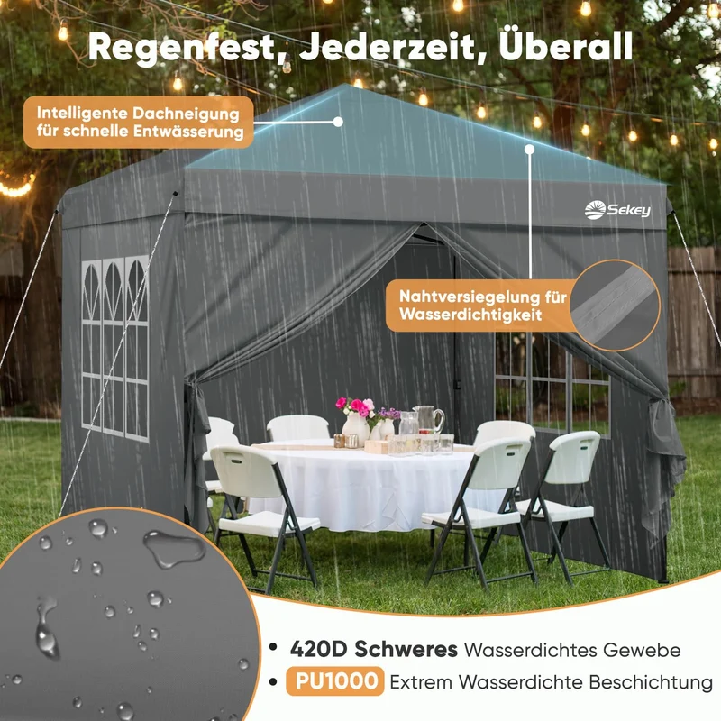 Sekey Premium Pop Up Pavillon 3x3 Faltpavillon - Grau