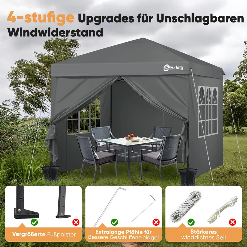 Sekey Premium Pop Up Pavillon 3x3 Faltpavillon - Grau