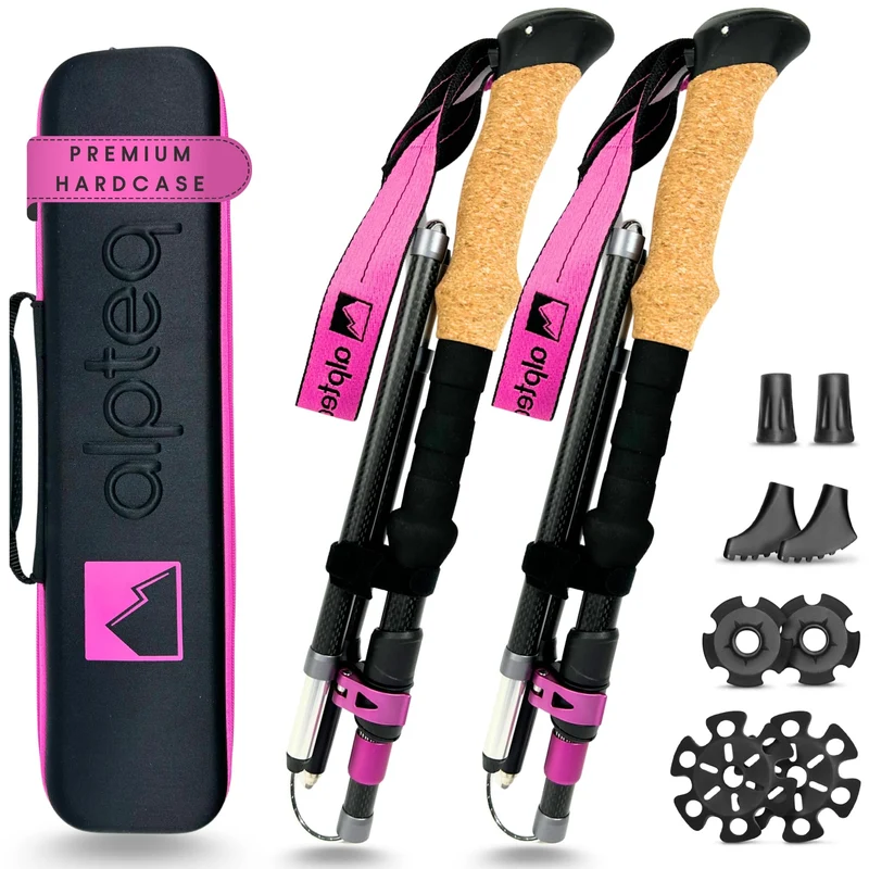 Alpteq Wanderstöcke faltbar Carbon Korkgriff Hot Pink 100-120cm