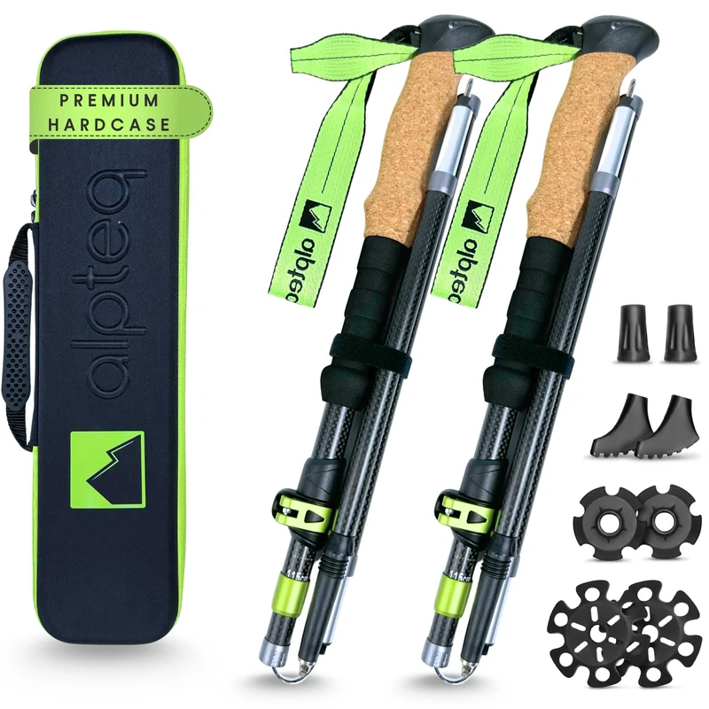 Alpteq Wanderstöcke faltbar Carbon 115-135 cm - Lime Green