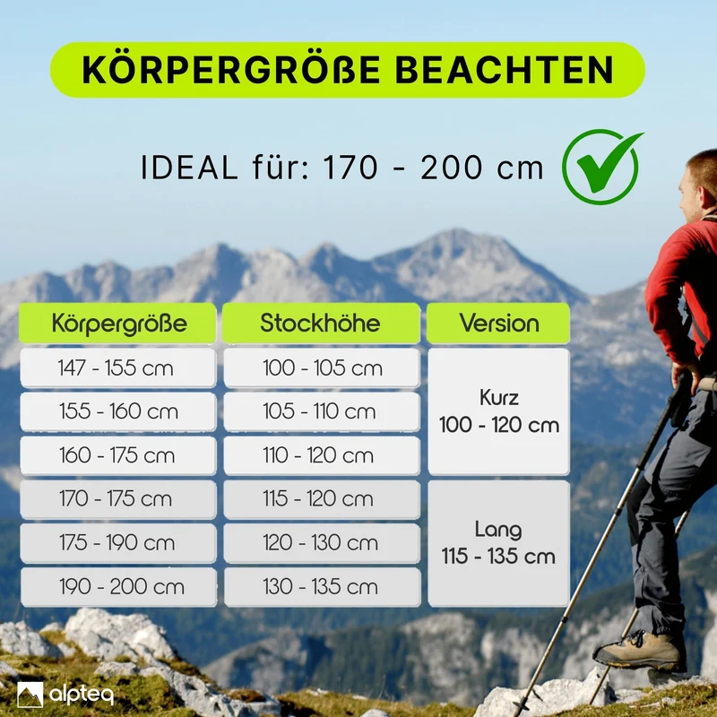Alpteq Wanderstöcke faltbar Carbon 115-135 cm - Lime Green