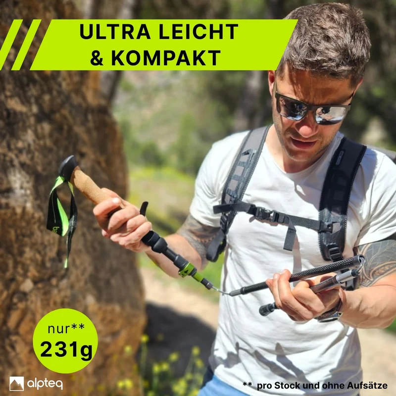 Alpteq Wanderstöcke faltbar Carbon 115-135 cm - Lime Green