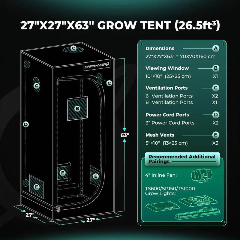 MARS HYDRO Growzelt Indoor Zuchtzelt - 70x70x160cm