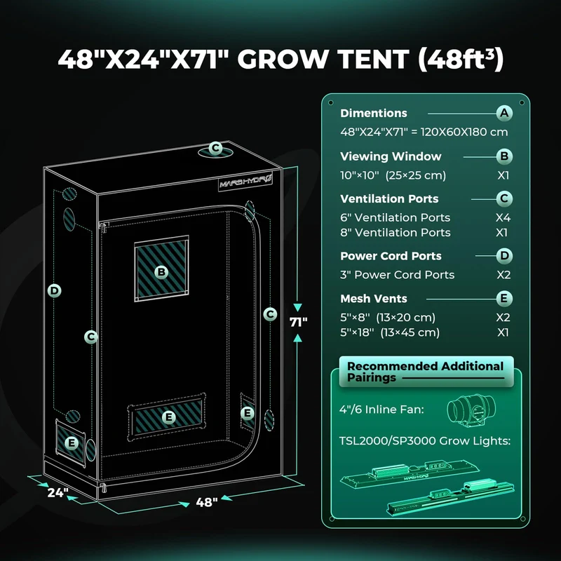 MARS HYDRO Growzelt Indoor Zuchtzelt – 120x60x180cm