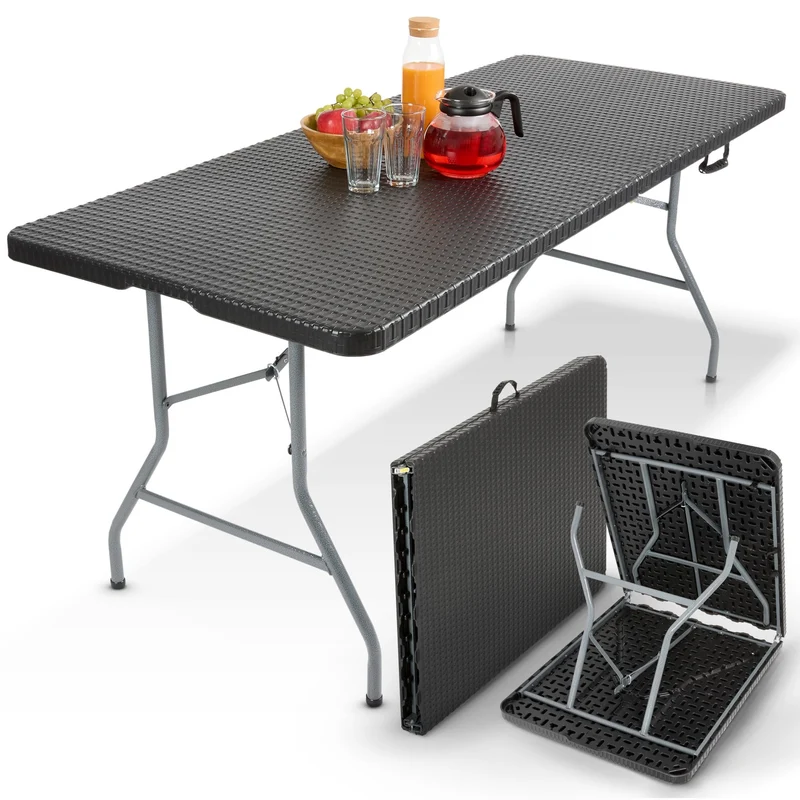 Arebos Buffettisch Klappbar Rattan Optik Schwarz 182x74 cm
