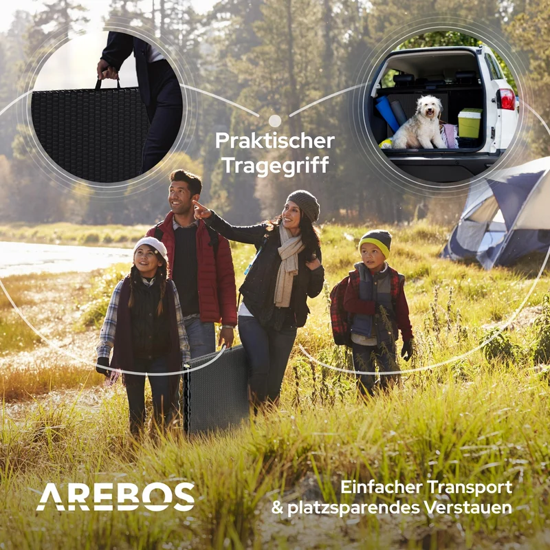Arebos Buffettisch Klappbar Rattan Optik Schwarz 182x74 cm